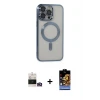ieg™ iPhone 14 Pro Max Kılıf Nova Işık Özel Seri - Siyah Buffer Hayalet Cam Ekran Koruyucu + Bilvis Titan Kamera Lens - GD