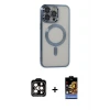 ieg™ iPhone 14 Pro Max Kılıf Nova Işık Özel Seri - Siyah Buffer Hayalet Cam Ekran Koruyucu + PVD Metal Kamera Lens - TU