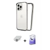 ieg™ iPhone 14 Pro Max Kılıf Pusula Asil Koleksiyonu - Siyah Bilvis 5in1 5D Magic Hayalet Cam Ekran Koruyucu + Band Metal Kamera Lens - GS