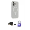 ieg™ iPhone 14 Pro Max Kılıf Pusula Çizgi Koleksiyonu - Siyah Bilvis 5in1 5D Magic Hayalet Cam Ekran Koruyucu + Raze Metal Kamera Lens - GD