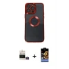 ieg™ iPhone 14 Pro Max Kılıf Pusula Form - Siyah Buffer Hayalet Cam Ekran Koruyucu + Bilvis Titan Kamera Lens - GD