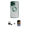 ieg™ iPhone 14 Pro Max Kılıf Pusula Form - Siyah Buffer Hayalet Cam Ekran Koruyucu + Bilvis Titan Kamera Lens - GD