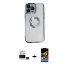 ieg™ iPhone 14 Pro Max Kılıf Pusula Form - Siyah Buffer Hayalet Cam Ekran Koruyucu + Bilvis Titan Kamera Lens - GD