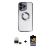 ieg™ iPhone 14 Pro Max Kılıf Pusula Form - Siyah Buffer Hayalet Cam Ekran Koruyucu + Bilvis Titan Kamera Lens - GD
