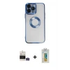 ieg™ iPhone 14 Pro Max Kılıf Pusula Form - Siyah Polymer Nano Ekran Koruyucu + Bilvis Titan Kamera Lens - GS