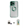ieg™ iPhone 14 Pro Max Kılıf Pusula Form - Siyah Polymer Nano Ekran Koruyucu + Bilvis Titan Kamera Lens - GS