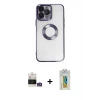 ieg™ iPhone 14 Pro Max Kılıf Pusula Form - Siyah Polymer Nano Ekran Koruyucu + Bilvis Titan Kamera Lens - GS