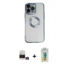 ieg™ iPhone 14 Pro Max Kılıf Pusula Form - Siyah Polymer Nano Ekran Koruyucu + Bilvis Titan Kamera Lens - GS