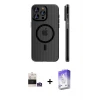 ieg™ iPhone 14 Pro Max Kılıf Pusula Minimal Koleksiyonu - Siyah Bilvis 5in1 3D Magic Cam Ekran Koruyucu + Bilvis Titan Kamera Lens - GS