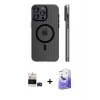 ieg™ iPhone 14 Pro Max Kılıf Pusula Minimal Koleksiyonu - Siyah Bilvis 5in1 5D Magic Hayalet Cam Ekran Koruyucu + Bilvis Titan Kamera Lens - DNMR