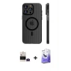 ieg™ iPhone 14 Pro Max Kılıf Pusula Minimal Koleksiyonu - Siyah Bilvis 5in1 5D Magic Hayalet Cam Ekran Koruyucu + Bilvis Titan Kamera Lens - DNMR