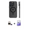 ieg™ iPhone 14 Pro Max Kılıf Pusula Minimal Koleksiyonu - Siyah Bilvis 5in1 5D Magic Hayalet Cam Ekran Koruyucu + Bilvis Titan Kamera Lens - GS