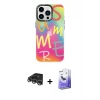 ieg™ iPhone 14 Pro Max Kılıf Siluet Çizgi Koleksiyonu - Siyah Bilvis 5in1 5D Magic Hayalet Cam Ekran Koruyucu + Raze Metal Kamera Lens - GS