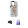 ieg™ iPhone 14 Pro Max Kılıf Siluet Çizgi Koleksiyonu - Siyah Bilvis 5in1 5D Magic Hayalet Cam Ekran Koruyucu + Raze Metal Kamera Lens - GS