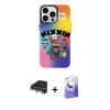ieg™ iPhone 14 Pro Max Kılıf Siluet Çizgi Koleksiyonu - Siyah Bilvis 5in1 5D Magic Hayalet Cam Ekran Koruyucu + Raze Metal Kamera Lens - GS