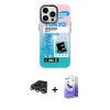 ieg™ iPhone 14 Pro Max Kılıf Siluet Çizgi Koleksiyonu - Siyah Bilvis 5in1 5D Magic Hayalet Cam Ekran Koruyucu + Raze Metal Kamera Lens - GS