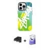 ieg™ iPhone 14 Pro Max Kılıf Siluet Çizgi Koleksiyonu - Siyah Bilvis 5in1 5D Magic Hayalet Cam Ekran Koruyucu + Raze Metal Kamera Lens - GS