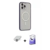 ieg™ iPhone 14 Pro Max Kılıf Siluet Işık Koleksiyonu - Siyah Bilvis 5in1 5D Magic Hayalet Cam Ekran Koruyucu + Band Metal Kamera Lens - GS