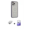 ieg™ iPhone 14 Pro Max Kılıf Siluet Işık Koleksiyonu - Siyah Bilvis 5in1 5D Magic Hayalet Cam Ekran Koruyucu + Band Metal Kamera Lens - GD