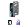 ieg™ iPhone 14 Pro Max Kılıf Vadi Klasik Serisi - Siyah Bilvis 5in1 5D Magic Hayalet Cam Ekran Koruyucu + PVD Metal Kamera Lens - TU