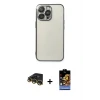 ieg™ iPhone 14 Pro Max Kılıf Vadi Minimal - Siyah Buffer Hayalet Cam Ekran Koruyucu + Raze Metal Kamera Lens - GD