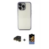 ieg™ iPhone 14 Pro Max Kılıf Vadi Minimal - Siyah Buffer Hayalet Cam Ekran Koruyucu + Raze Metal Kamera Lens - GD