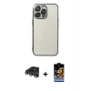 ieg™ iPhone 14 Pro Max Kılıf Vadi Minimal - Siyah Buffer Hayalet Cam Ekran Koruyucu + Raze Metal Kamera Lens - GS