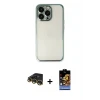 ieg™ iPhone 14 Pro Max Kılıf Vadi Minimal - Siyah Buffer Hayalet Cam Ekran Koruyucu + Raze Metal Kamera Lens - GD