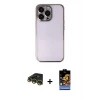 ieg™ iPhone 14 Pro Max Kılıf Vadi Minimal - Siyah Buffer Hayalet Cam Ekran Koruyucu + Raze Metal Kamera Lens - GD