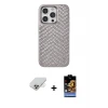 ieg™ iPhone 14 Pro Max Kılıf Vadi Özel Seri - Siyah Buffer Hayalet Cam Ekran Koruyucu + Band Metal Kamera Lens - GD
