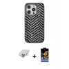 ieg™ iPhone 14 Pro Max Kılıf Vadi Özel Seri - Siyah Buffer Hayalet Cam Ekran Koruyucu + Band Metal Kamera Lens - GD