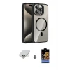 ieg™ iPhone 14 Pro Max Kılıf Yadigar Asil Koleksiyonu - Siyah Buffer Hayalet Cam Ekran Koruyucu + Band Metal Kamera Lens - GD