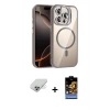 ieg™ iPhone 14 Pro Max Kılıf Yadigar Asil Koleksiyonu - Siyah Buffer Hayalet Cam Ekran Koruyucu + Band Metal Kamera Lens - GD