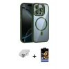 ieg™ iPhone 14 Pro Max Kılıf Yadigar Asil Koleksiyonu - Siyah Buffer Hayalet Cam Ekran Koruyucu + Band Metal Kamera Lens - GD