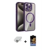 ieg™ iPhone 14 Pro Max Kılıf Yadigar Asil Koleksiyonu - Siyah Buffer Hayalet Cam Ekran Koruyucu + Band Metal Kamera Lens - GD