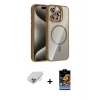 ieg™ iPhone 14 Pro Max Kılıf Yadigar Asil Koleksiyonu - Siyah Buffer Hayalet Cam Ekran Koruyucu + Band Metal Kamera Lens - GD