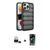 ieg™ iPhone 14 Pro Max Kılıf Yadigar Doku Özel Seri - Şeffaf 360 Full Body Arka Koruyucu + Bilvis Titan Kamera Lens - SH