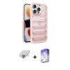 ieg™ iPhone 14 Pro Max Kılıf Yadigar Doku Özel Seri - Siyah Bilvis 5in1 3D Magic Cam Ekran Koruyucu + Band Metal Kamera Lens - GD