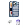 ieg™ iPhone 14 Pro Max Kılıf Yadigar Doku Özel Seri - Siyah Bilvis 5in1 3D Magic Cam Ekran Koruyucu + Band Metal Kamera Lens - GD