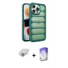 ieg™ iPhone 14 Pro Max Kılıf Yadigar Doku Özel Seri - Siyah Bilvis 5in1 3D Magic Cam Ekran Koruyucu + Band Metal Kamera Lens - GD