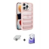 ieg™ iPhone 14 Pro Max Kılıf Yadigar Doku Özel Seri - Siyah Bilvis 5in1 5D Magic Hayalet Cam Ekran Koruyucu + Band Metal Kamera Lens - GD