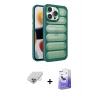 ieg™ iPhone 14 Pro Max Kılıf Yadigar Doku Özel Seri - Siyah Bilvis 5in1 5D Magic Hayalet Cam Ekran Koruyucu + Band Metal Kamera Lens - GD