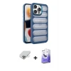 ieg™ iPhone 14 Pro Max Kılıf Yadigar Doku Özel Seri - Siyah Bilvis 5in1 5D Magic Hayalet Cam Ekran Koruyucu + Band Metal Kamera Lens - GD