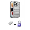 ieg™ iPhone 14 Pro Max Kılıf Yadigar Doku Özel Seri - Siyah Bilvis 5in1 5D Magic Hayalet Cam Ekran Koruyucu + Band Metal Kamera Lens - GD