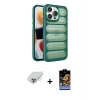 ieg™ iPhone 14 Pro Max Kılıf Yadigar Doku Özel Seri - Siyah Buffer Hayalet Cam Ekran Koruyucu + Band Metal Kamera Lens - GS