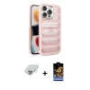 ieg™ iPhone 14 Pro Max Kılıf Yadigar Doku Özel Seri - Siyah Buffer Hayalet Cam Ekran Koruyucu + Band Metal Kamera Lens - GS