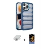 ieg™ iPhone 14 Pro Max Kılıf Yadigar Doku Özel Seri - Siyah Buffer Hayalet Cam Ekran Koruyucu + Band Metal Kamera Lens - GS
