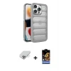 ieg™ iPhone 14 Pro Max Kılıf Yadigar Doku Özel Seri - Siyah Buffer Hayalet Cam Ekran Koruyucu + Band Metal Kamera Lens - GS