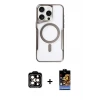 ieg™ iPhone 14 Pro Max Kılıf Yadigar Klasik Özel Seri - Siyah Buffer Hayalet Cam Ekran Koruyucu + PVD Metal Kamera Lens - TU