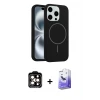 ieg™ iPhone 14 Pro Max Kılıf Yankı Form Serisi - Siyah Bilvis 5in1 5D Magic Hayalet Cam Ekran Koruyucu + PVD Metal Kamera Lens - TU